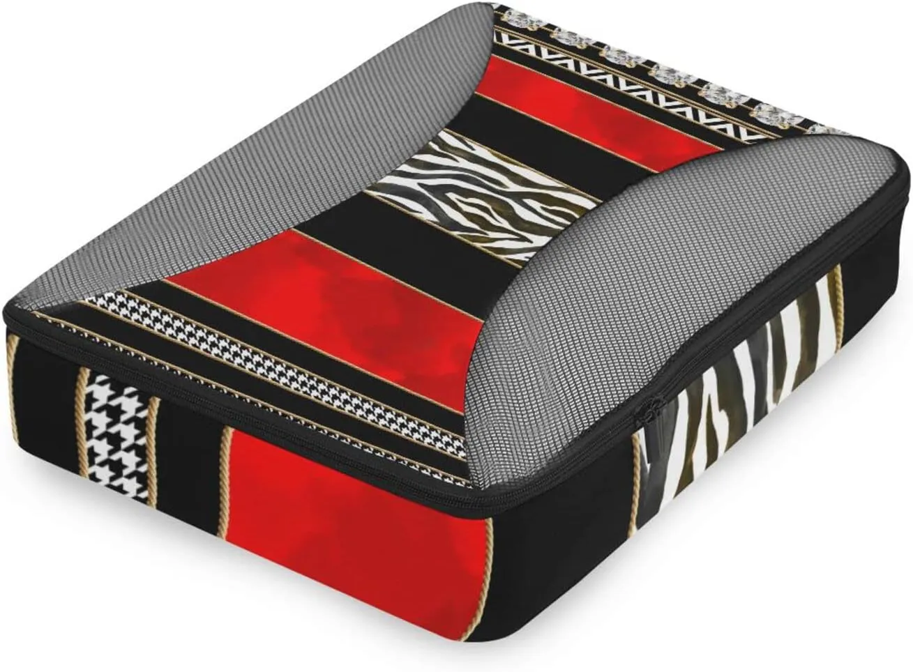 Seamless Zebra Diamonds Black Red Vertical Stripes 4 PCs Set Packing Bags, Luggage Organizer Bag, Portable Cube Toiletry bag, Durable Travel Cosmetic Storage Bag for Men Women