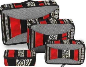 Seamless Zebra Diamonds Black Red Vertical Stripes 4 PCs Set Packing Bags, Luggage Organizer Bag, Portable Cube Toiletry bag, Durable Travel Cosmetic Storage Bag for Men Women