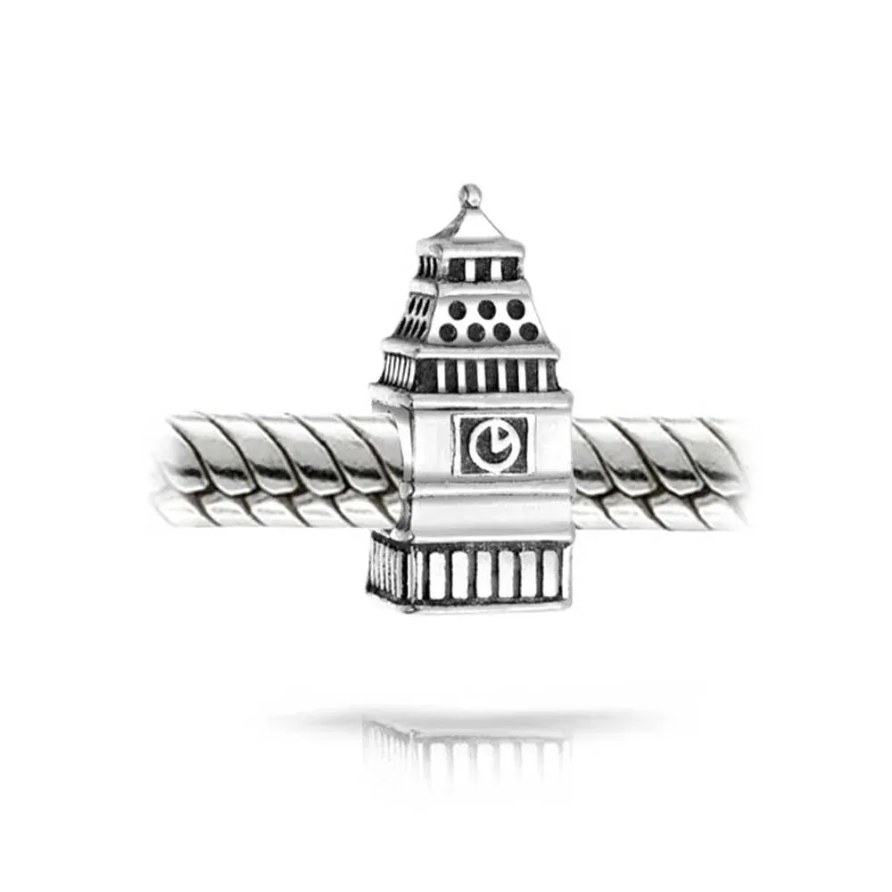 Set of 2 London Big Ben and Double Decker Bus Charm Bead Sterling Silver