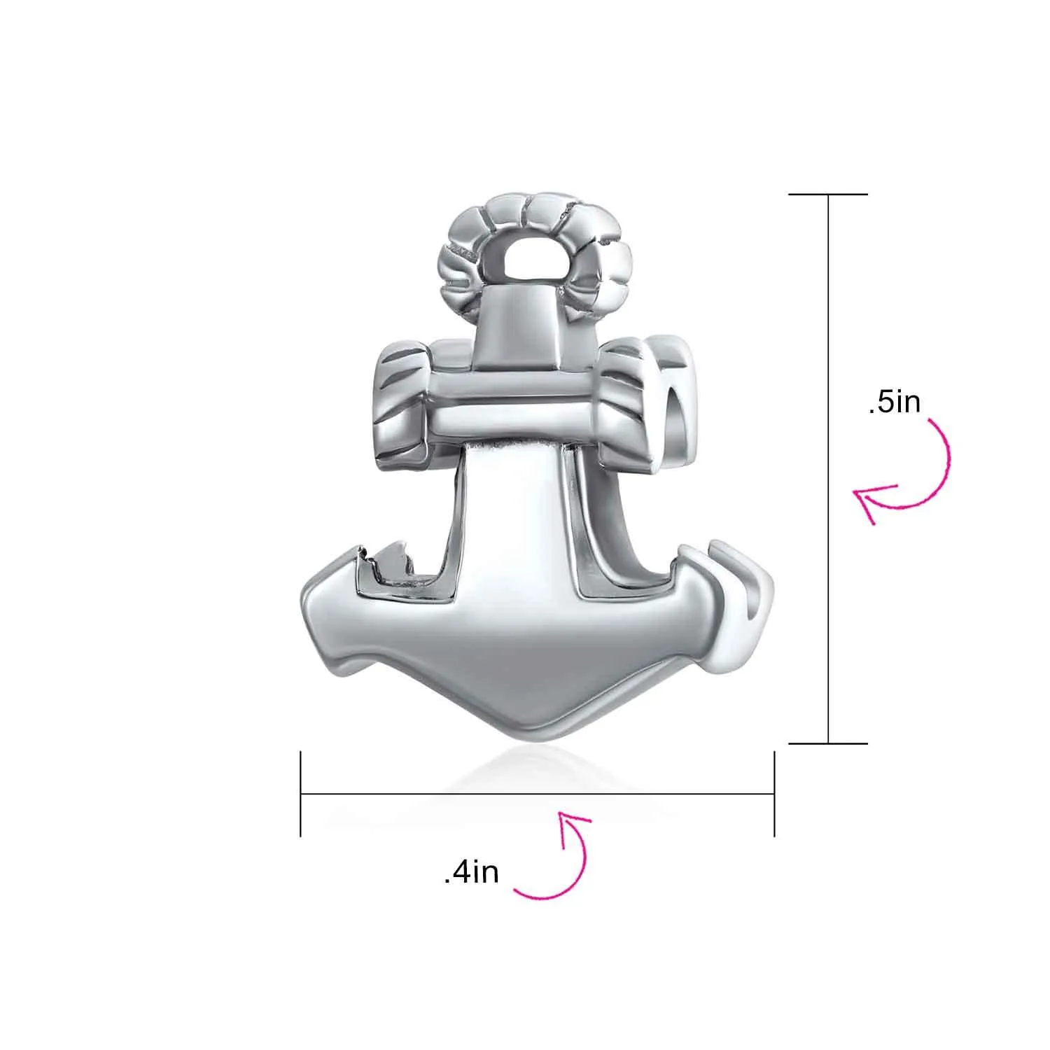 Set of 2 Nautical Boat Ship Wheel and Anchor Rope Charm Bead Sterling Silver