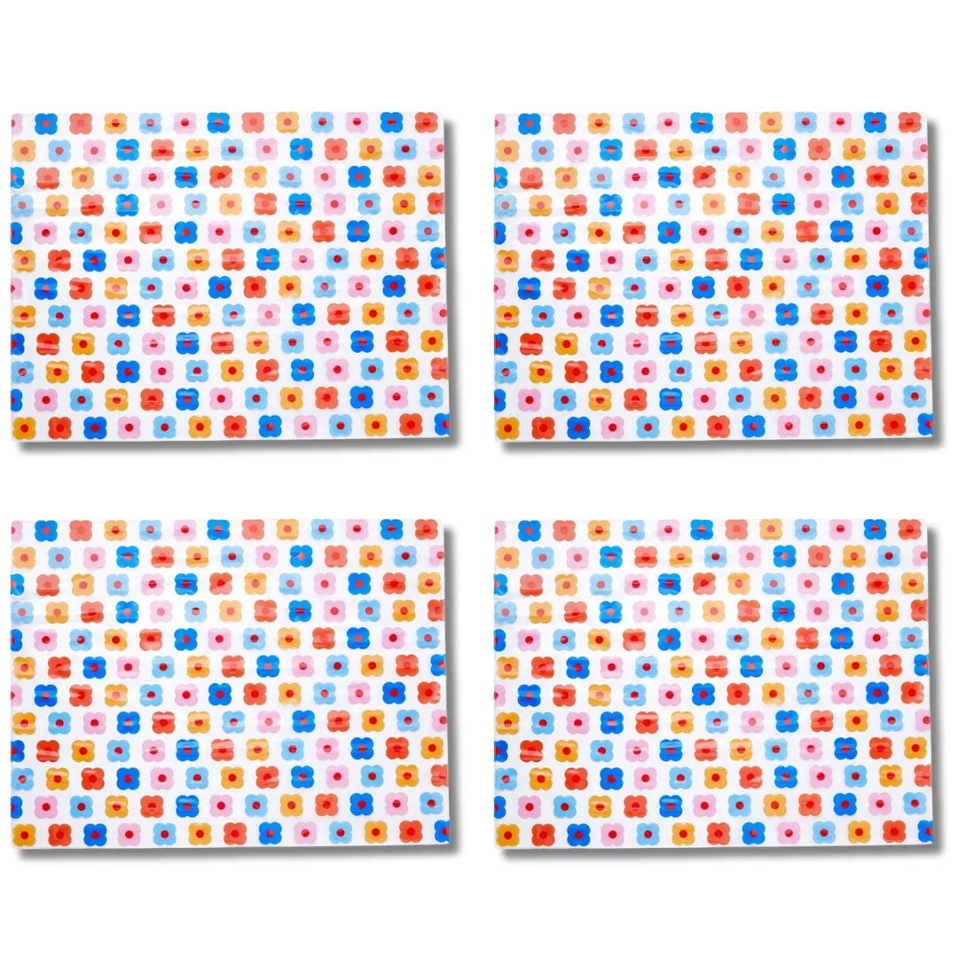 Set of 4 Placemats - Retro Mod Flower Transparent Clear Vinyl Reusable Place Mat Set