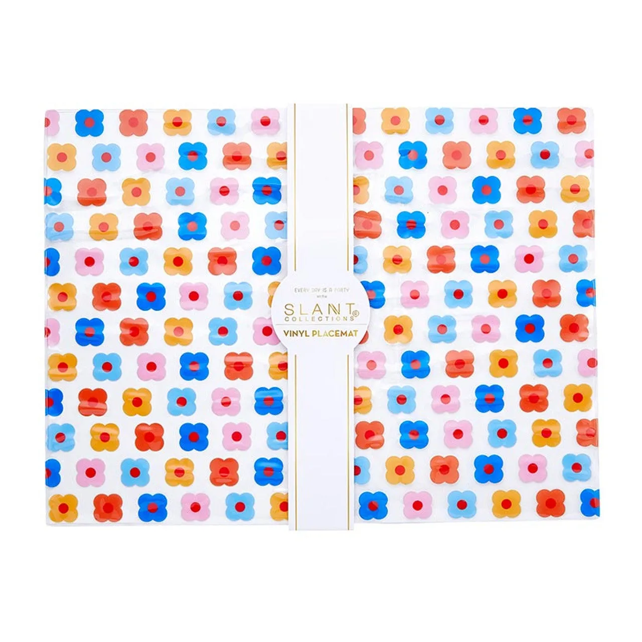 Set of 4 Placemats - Retro Mod Flower Transparent Clear Vinyl Reusable Place Mat Set