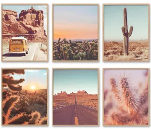 Set of 6, Vintage Desert Cactus Photography Photographic Prints, Set of 4, Unframed, Route 66, Antique Van, Arizona, Wall Art Decor Poster Sign, 8x10 Inches