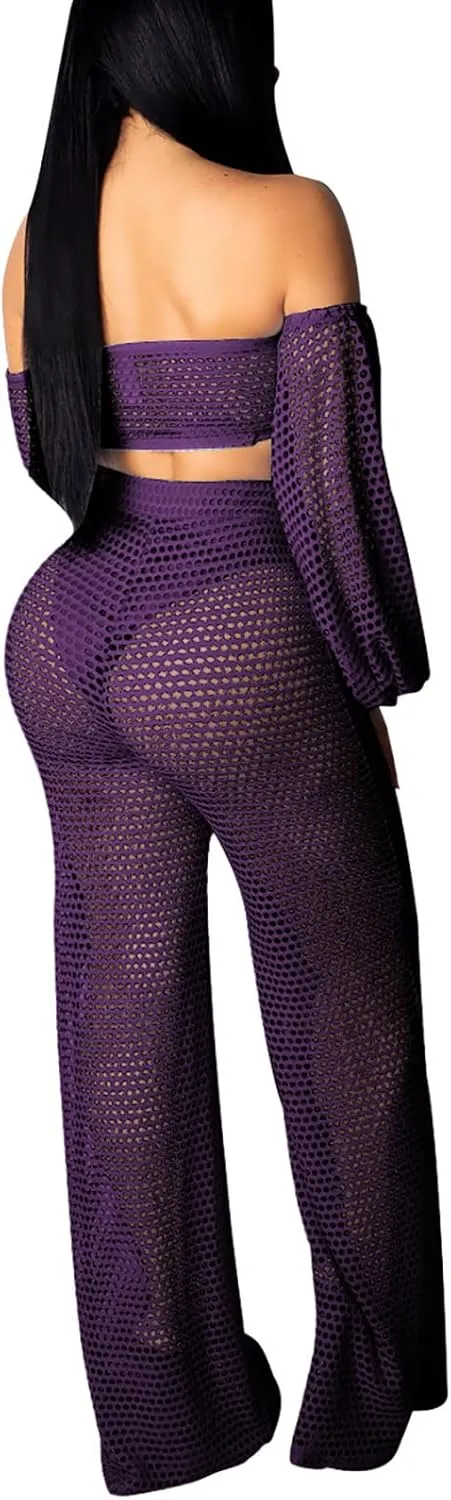 Sexy Cover Ups for Swimwear Vacation Off The Shoulder Top Long Pants Bikini Cover Ups Swimwear Beach