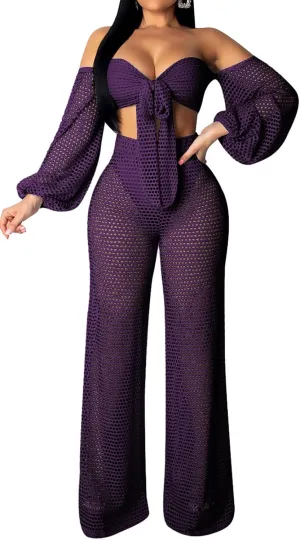 Sexy Cover Ups for Swimwear Vacation Off The Shoulder Top Long Pants Bikini Cover Ups Swimwear Beach