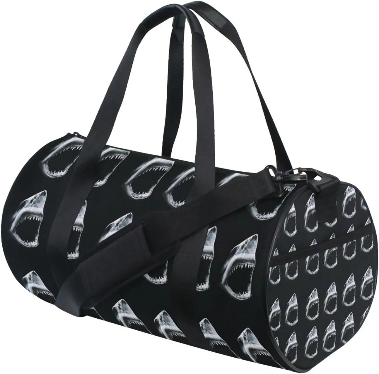 Shadow Black Shark with Mouth Open and teeth Retro Old on Dark Portable Gym Bag, Travel Bag, Luggage bag, Sports Bag, Toiletry Bag with Handles, Detachable Shoulder Strap 17.6 x 9 x 9 inch