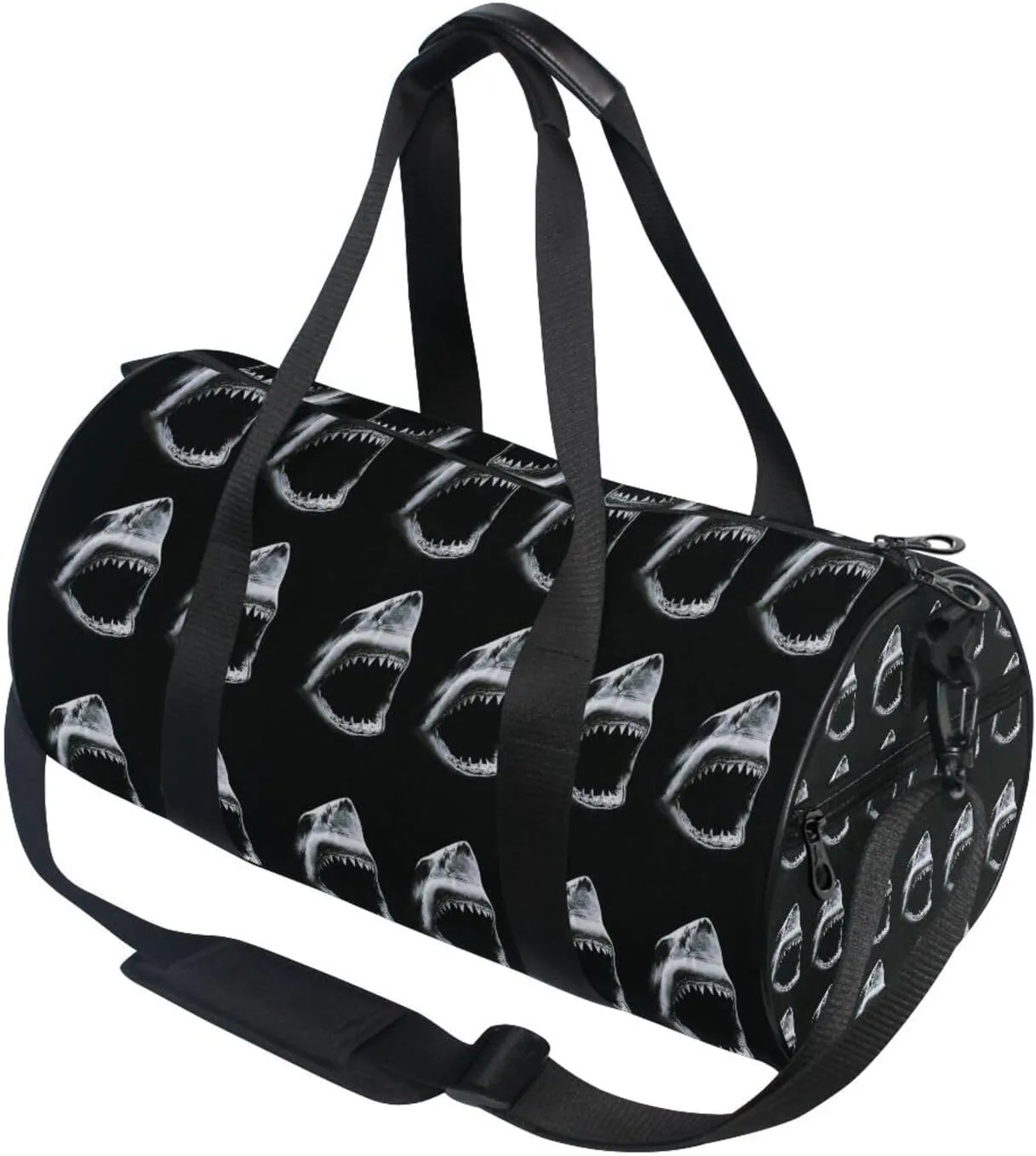 Shadow Black Shark with Mouth Open and teeth Retro Old on Dark Portable Gym Bag, Travel Bag, Luggage bag, Sports Bag, Toiletry Bag with Handles, Detachable Shoulder Strap 17.6 x 9 x 9 inch