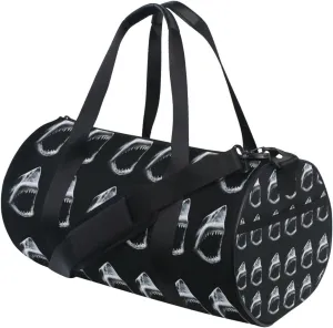 Shadow Black Shark with Mouth Open and teeth Retro Old on Dark Portable Gym Bag, Travel Bag, Luggage bag, Sports Bag, Toiletry Bag with Handles, Detachable Shoulder Strap 17.6 x 9 x 9 inch