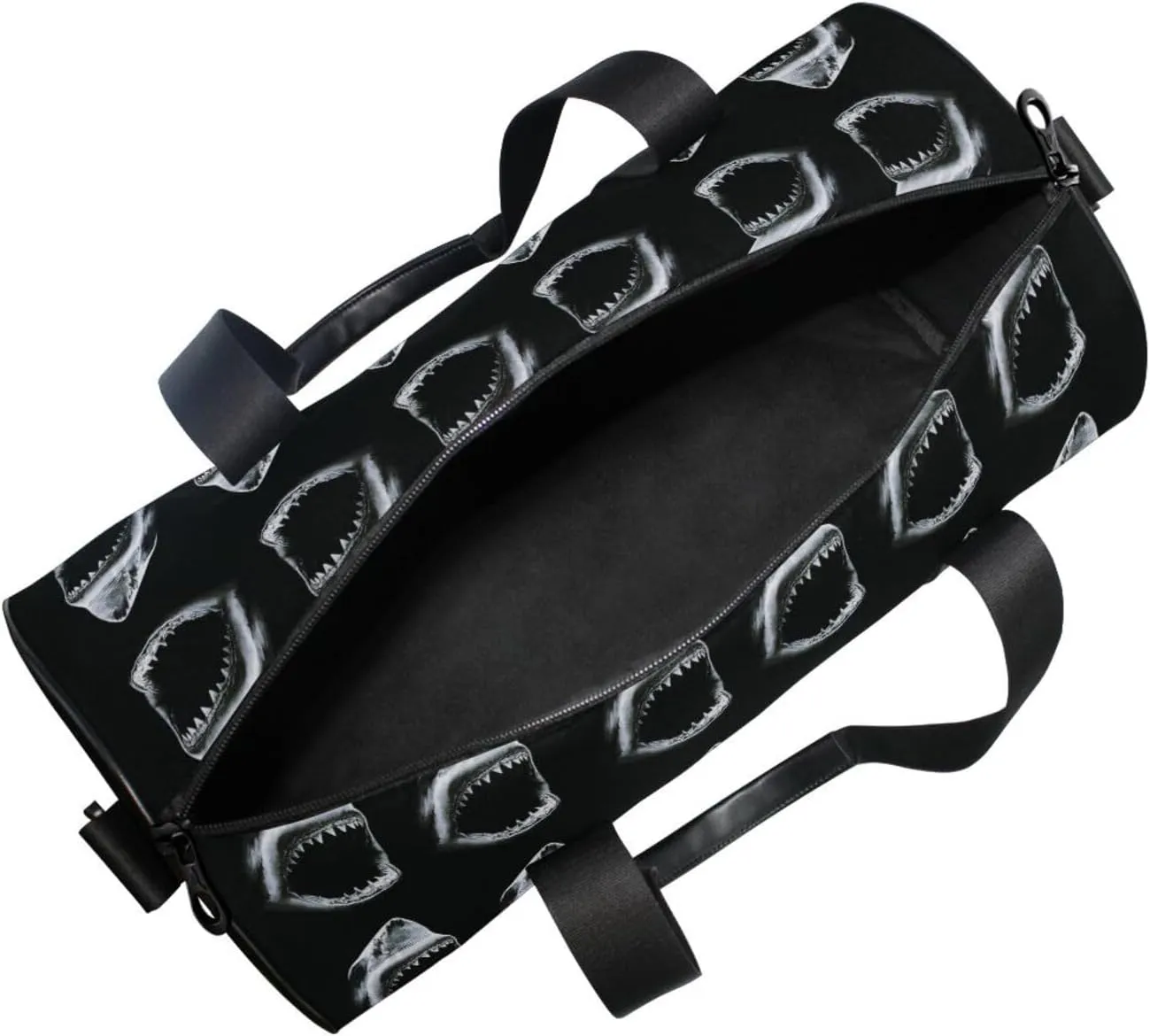 Shadow Black Shark with Mouth Open and teeth Retro Old on Dark Portable Gym Bag, Travel Bag, Luggage bag, Sports Bag, Toiletry Bag with Handles, Detachable Shoulder Strap 17.6 x 9 x 9 inch