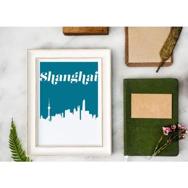 Shanghai, China retro inspired city skyline
