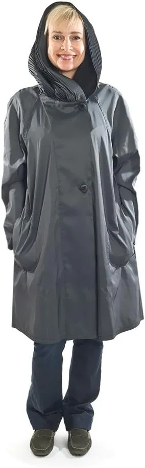Short Womens Fashion Lightweight Waterproof Travel Raincoat Jacket, Nickel - Large