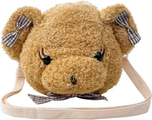 Shoulder Bag Cartoon Faux Fur Teddy Bear Head Handbag for Women Cute Bag Lovely Crossbody Plush Purse