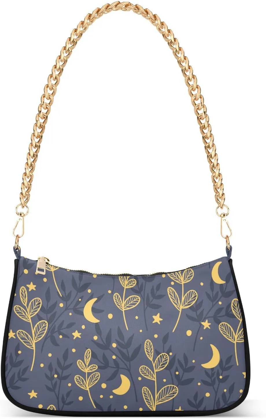 Shoulder Bag for Women, Celestial Botanical Bohemian Tote Bag Small Purses Cute Mini Zipper Handbag with Chain Strap