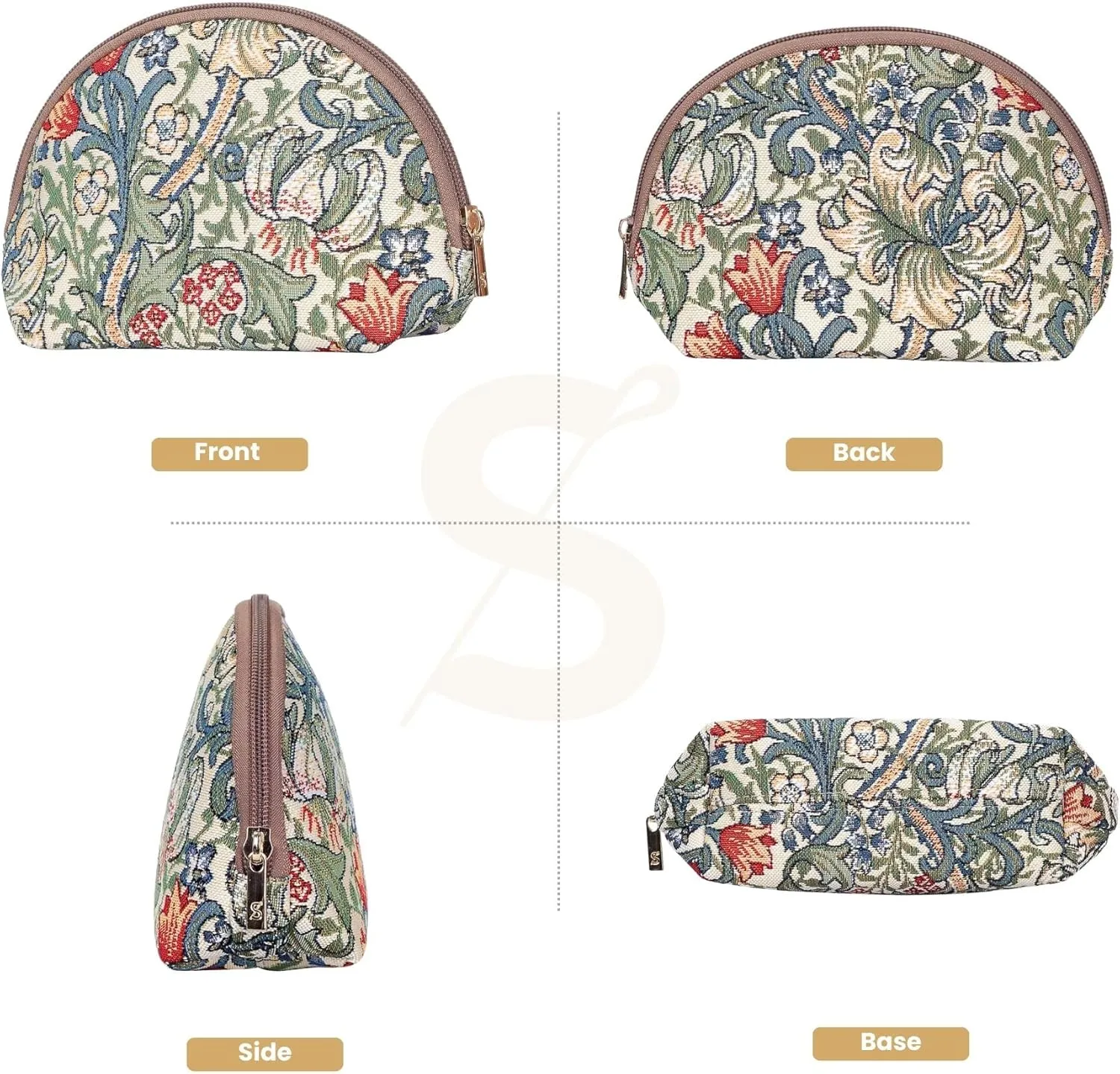 Signare Tapestry Cosmetic Bag Toiletry Makeup Bag for Women With William Morris Golden Lily Design (COSM-GLILY)