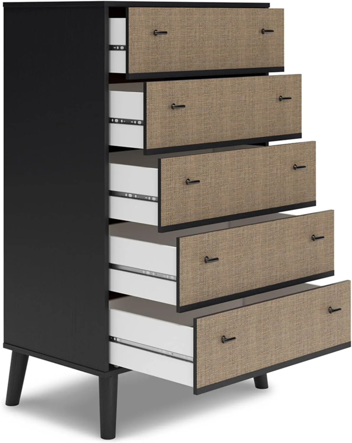 Signature Design by Ashley Charlang Modern Two-Toned 5 Drawer Chest of Drawers, Black & Light Brown