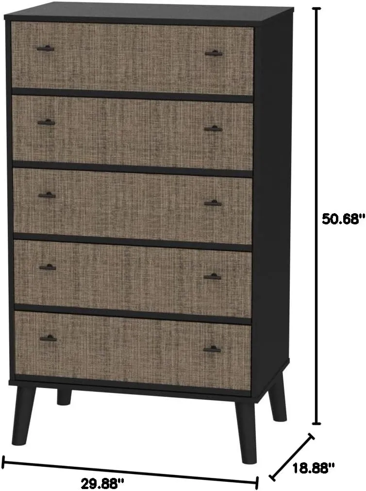 Signature Design by Ashley Charlang Modern Two-Toned 5 Drawer Chest of Drawers, Black & Light Brown