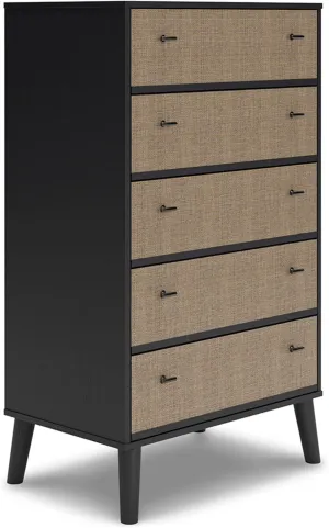 Signature Design by Ashley Charlang Modern Two-Toned 5 Drawer Chest of Drawers, Black & Light Brown