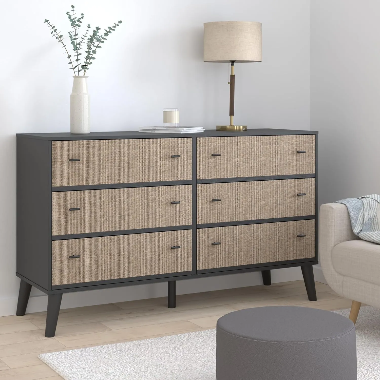 Signature Design by Ashley Charlang Modern Two-Toned 6 Drawer Dresser, Black & Light Brown