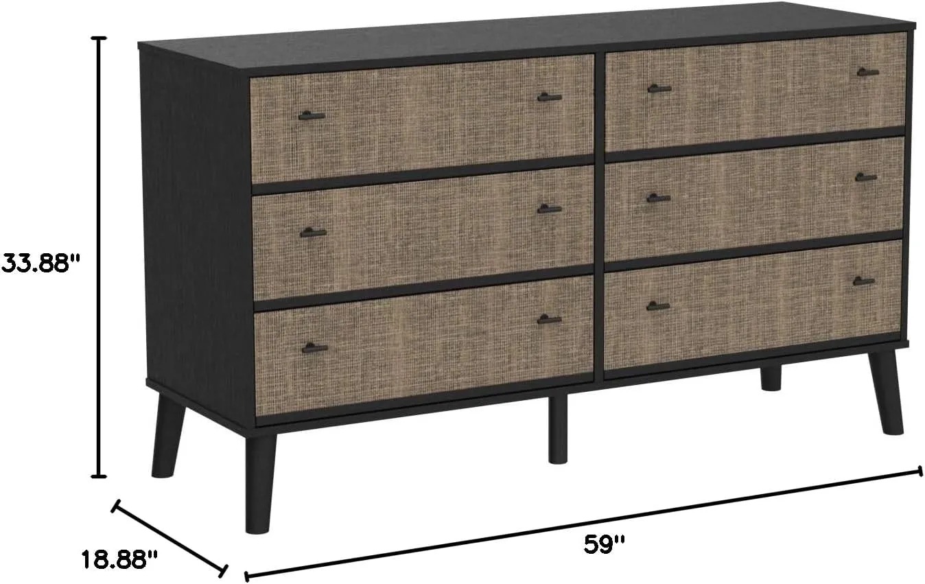 Signature Design by Ashley Charlang Modern Two-Toned 6 Drawer Dresser, Black & Light Brown