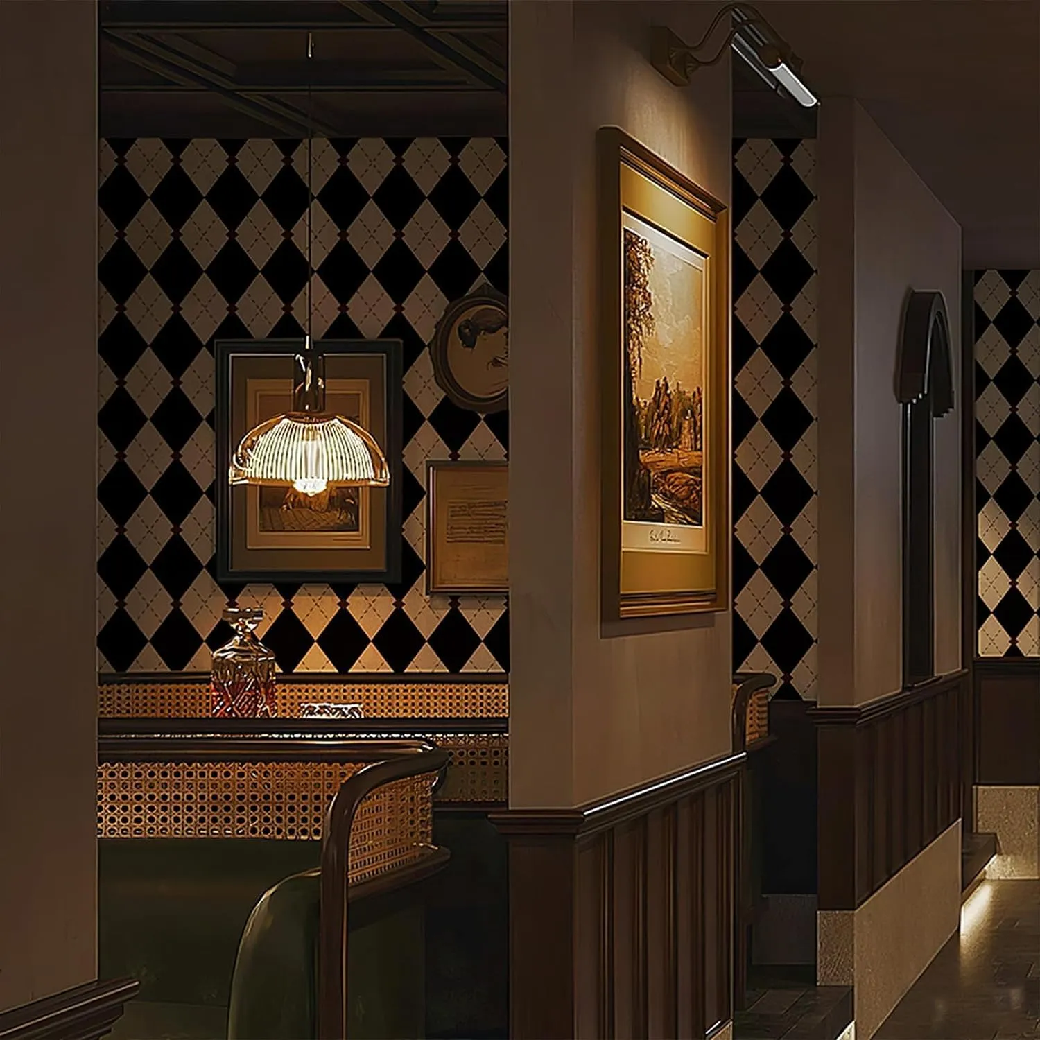 Simon&Siff Retro Peel and Stick Wallpaper Black and White Wallpaper Vintage Plaid British Geometric Wall Paper for Bathroom Kitchen Cabinet Contact Paper 17.3"x394"
