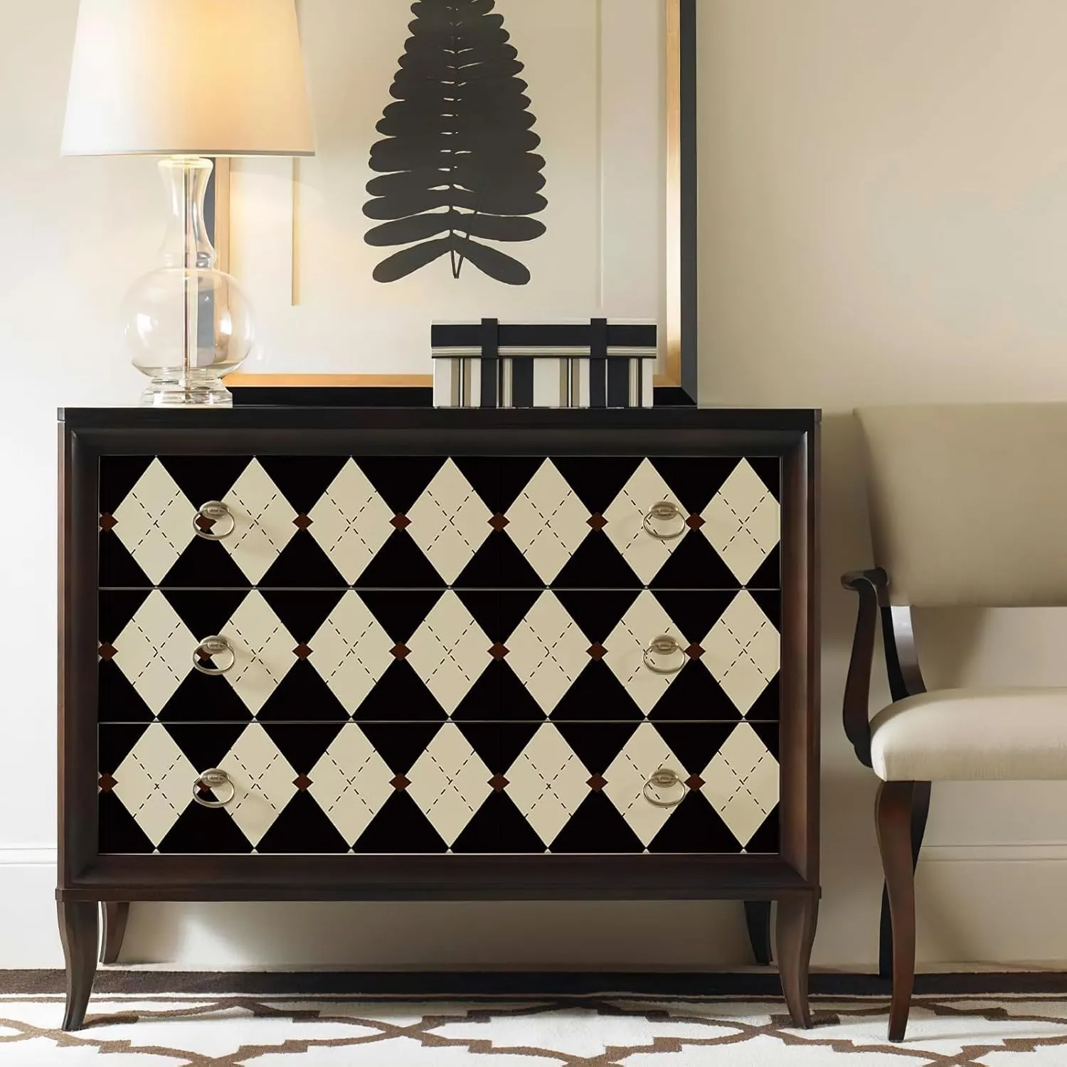 Simon&Siff Retro Peel and Stick Wallpaper Black and White Wallpaper Vintage Plaid British Geometric Wall Paper for Bathroom Kitchen Cabinet Contact Paper 17.3"x394"