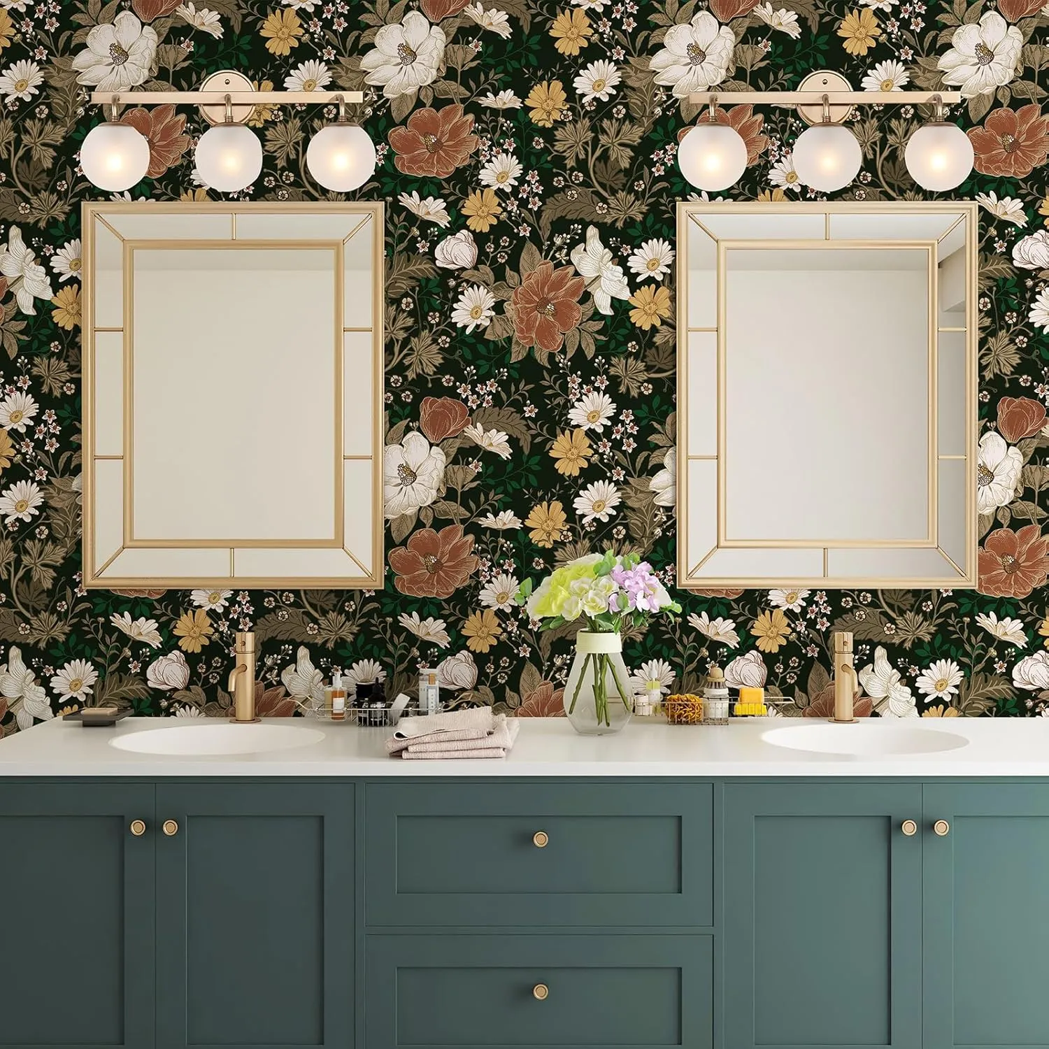 Simon&Siff Vintage Wallpaper Peel and Stick Modern Floral Wall Paper Green Leaf Farmhouse Botanical Contact Paper Removable Renter Friendly Wallpaper for Cabinets Countertop Wall 400" x 17.3"