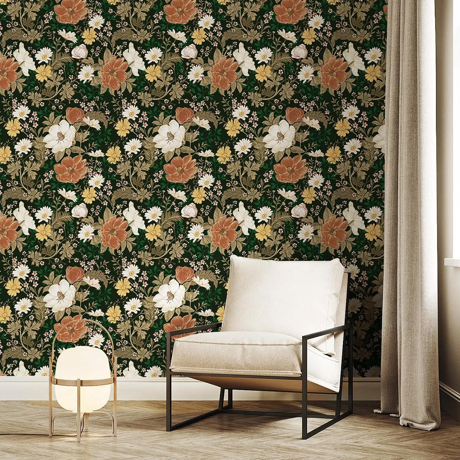Simon&Siff Vintage Wallpaper Peel and Stick Modern Floral Wall Paper Green Leaf Farmhouse Botanical Contact Paper Removable Renter Friendly Wallpaper for Cabinets Countertop Wall 400" x 17.3"