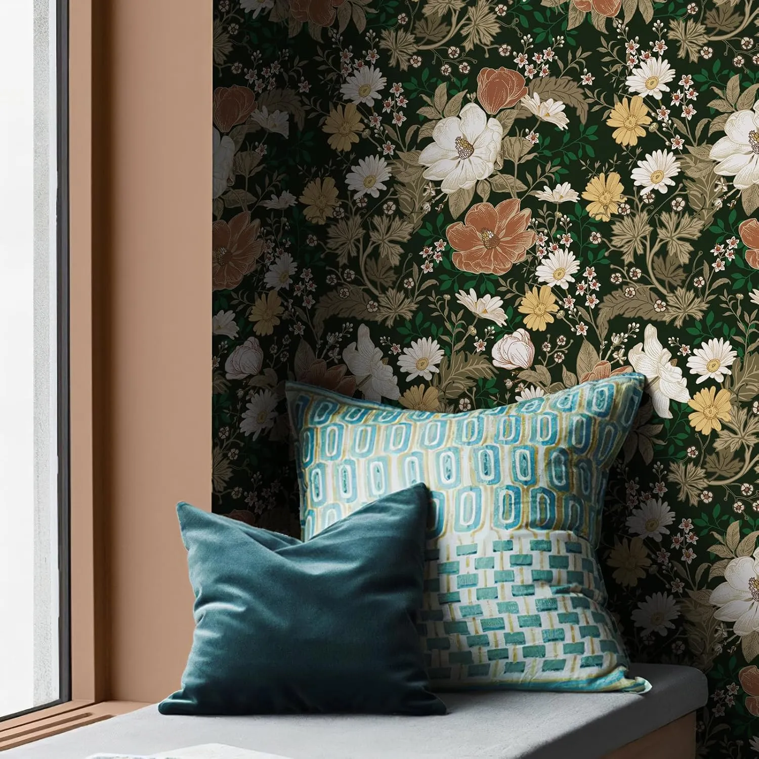 Simon&Siff Vintage Wallpaper Peel and Stick Modern Floral Wall Paper Green Leaf Farmhouse Botanical Contact Paper Removable Renter Friendly Wallpaper for Cabinets Countertop Wall 400" x 17.3"