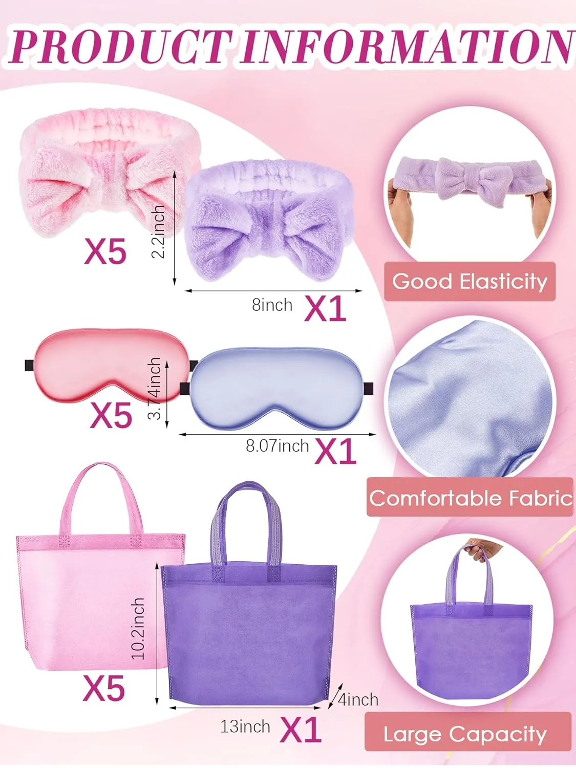 Sintuff 24 Pcs Kids Spa Party Supplies for Girls 6 Spa Party Robes 6 Tote Bags 6 Headbands 6 Eye Masks(Size 14,Purple Birthday)