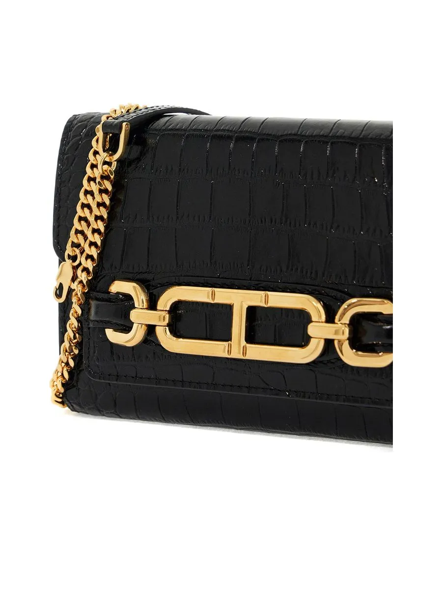 Small Embossed Crocodile Leather Mini Clutch
