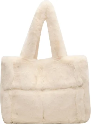 Soft Faux Fur Large Shoulder Tote Bag for Women Plush Handbag and Purse Furry Top Handle Bag