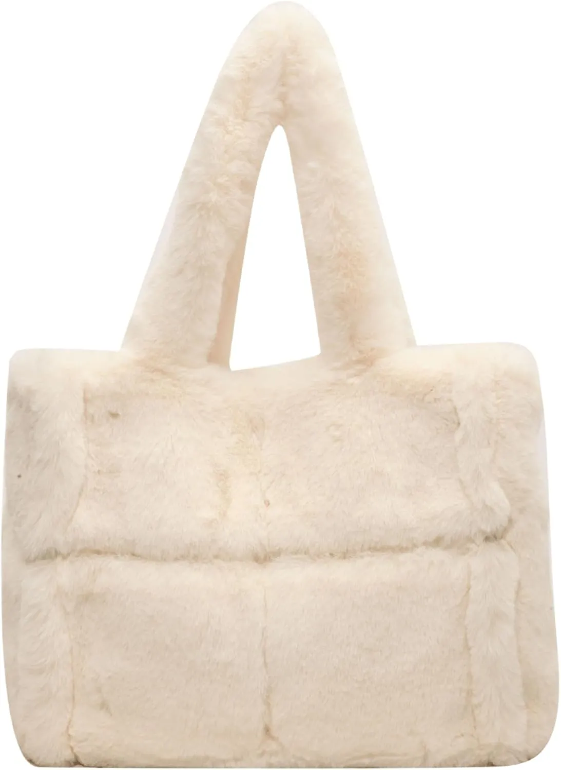 Soft Faux Fur Large Shoulder Tote Bag for Women Plush Handbag and Purse Furry Top Handle Bag