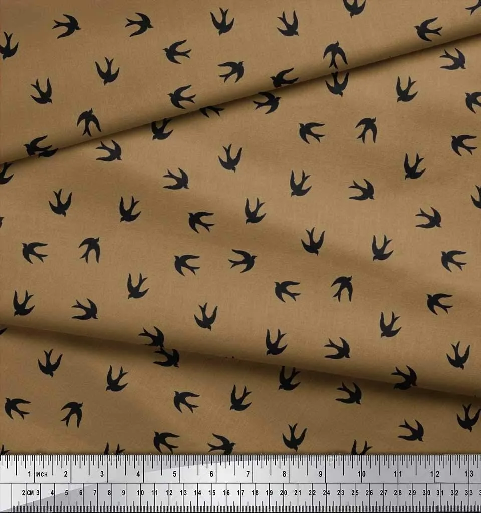 Soimoi Cotton Jersey Brown Fabric - by The Yard - 58 Inch Wide - Swift Bird Shirting - Elegant and Playful Bird-Themed Shirting for a Chic Look Printed Fabric