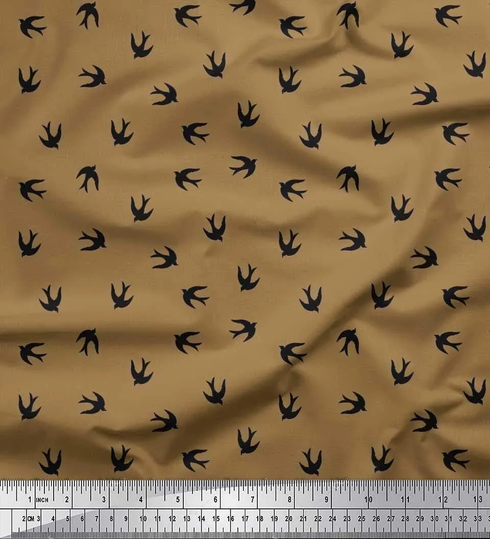 Soimoi Cotton Jersey Brown Fabric - by The Yard - 58 Inch Wide - Swift Bird Shirting - Elegant and Playful Bird-Themed Shirting for a Chic Look Printed Fabric
