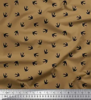 Soimoi Cotton Jersey Brown Fabric - by The Yard - 58 Inch Wide - Swift Bird Shirting - Elegant and Playful Bird-Themed Shirting for a Chic Look Printed Fabric