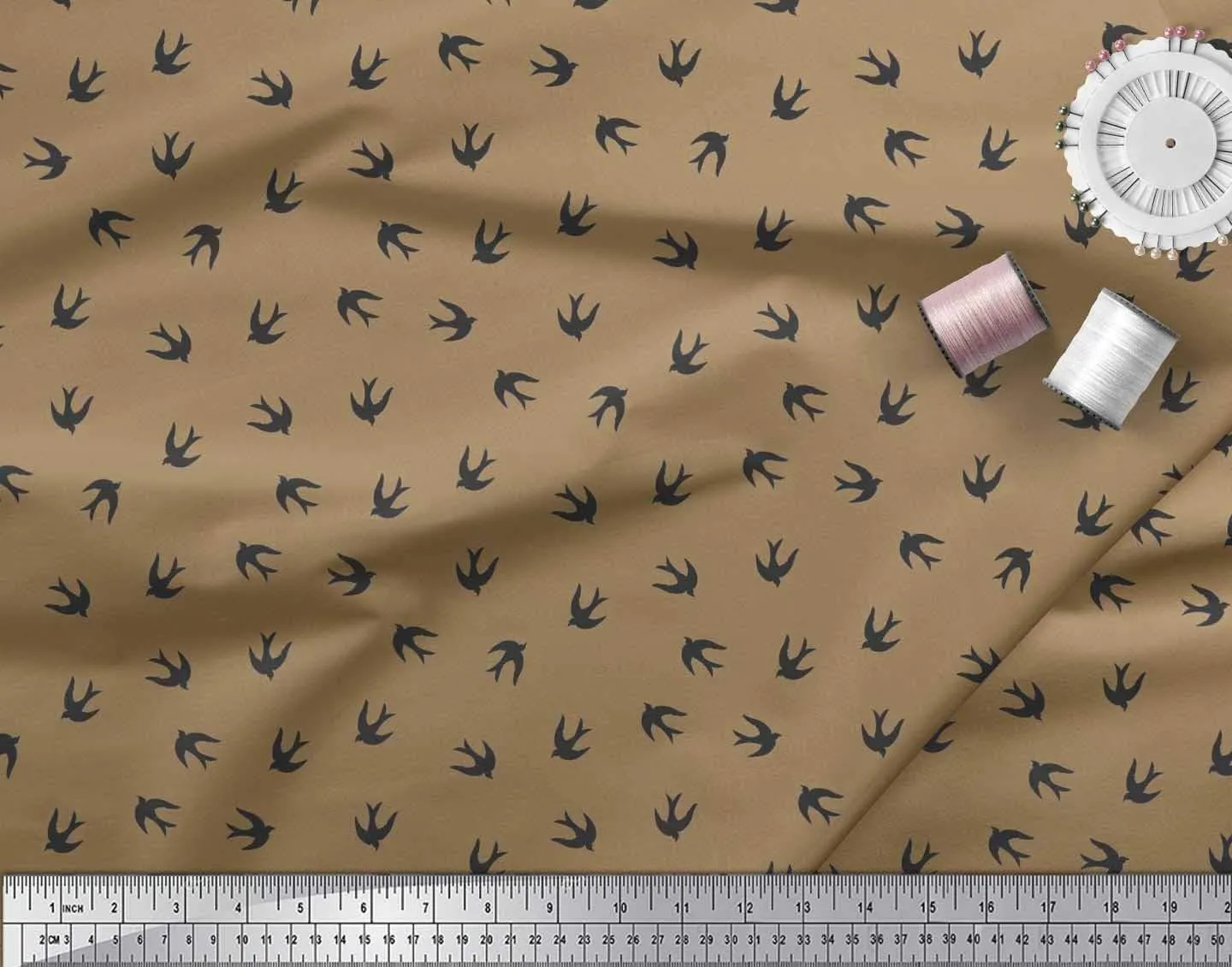 Soimoi Cotton Jersey Brown Fabric - by The Yard - 58 Inch Wide - Swift Bird Shirting - Elegant and Playful Bird-Themed Shirting for a Chic Look Printed Fabric