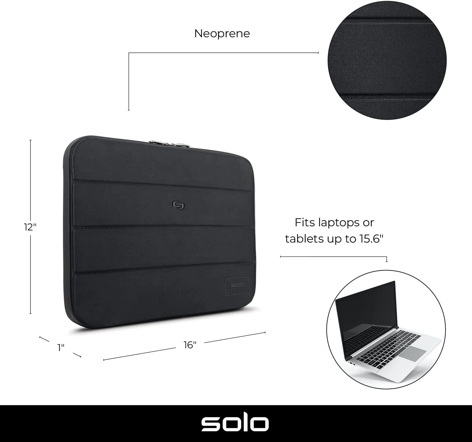 Solo New York Laptop Bag Sleeve for Women & Men - Travel Case for Computer & Tablet, Fits up to 15.6" Laptops, Fully Padded, Lightweight Construction, Durable Zippers - Bond, Black