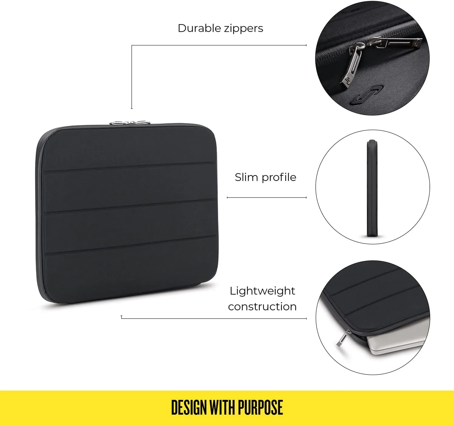 Solo New York Laptop Bag Sleeve for Women & Men - Travel Case for Computer & Tablet, Fits up to 15.6" Laptops, Fully Padded, Lightweight Construction, Durable Zippers - Bond, Black