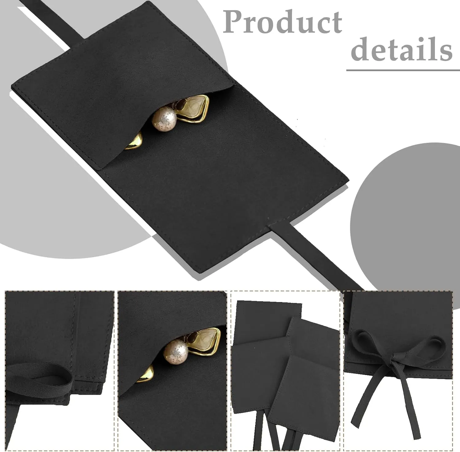 Sotiff 80 Pcs Microfiber Jewelry Pouch 8x8 cm Jewelry Packaging Bag Luxury Small Gift Bag for Small Business Envelope Style Bracelet Packaging Bow Tie Microfiber Pouch with Strings Divider(Black)