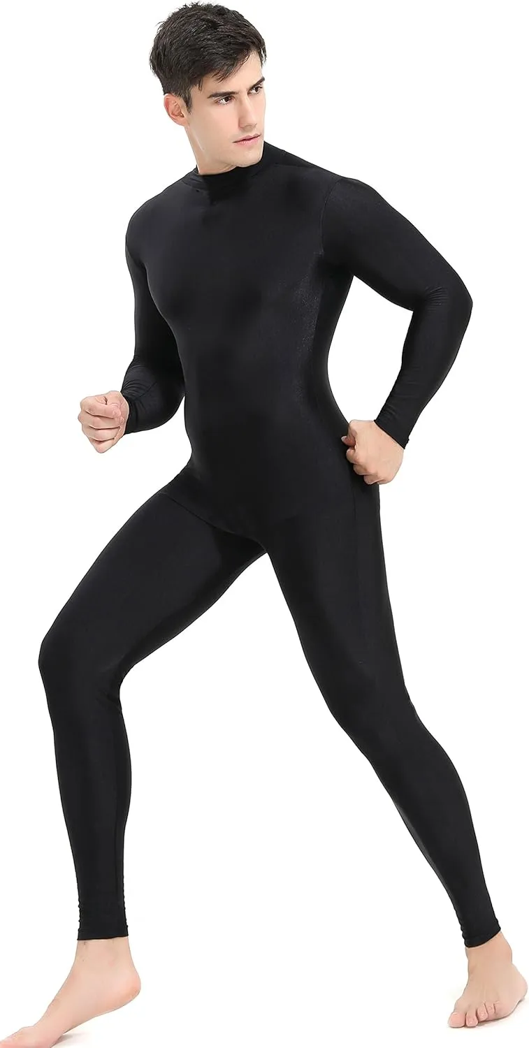 speerise Mens Spandex Bodysuit Long Sleeve Unitard Zipper Dance Leotard Bodysuit for Men Costume