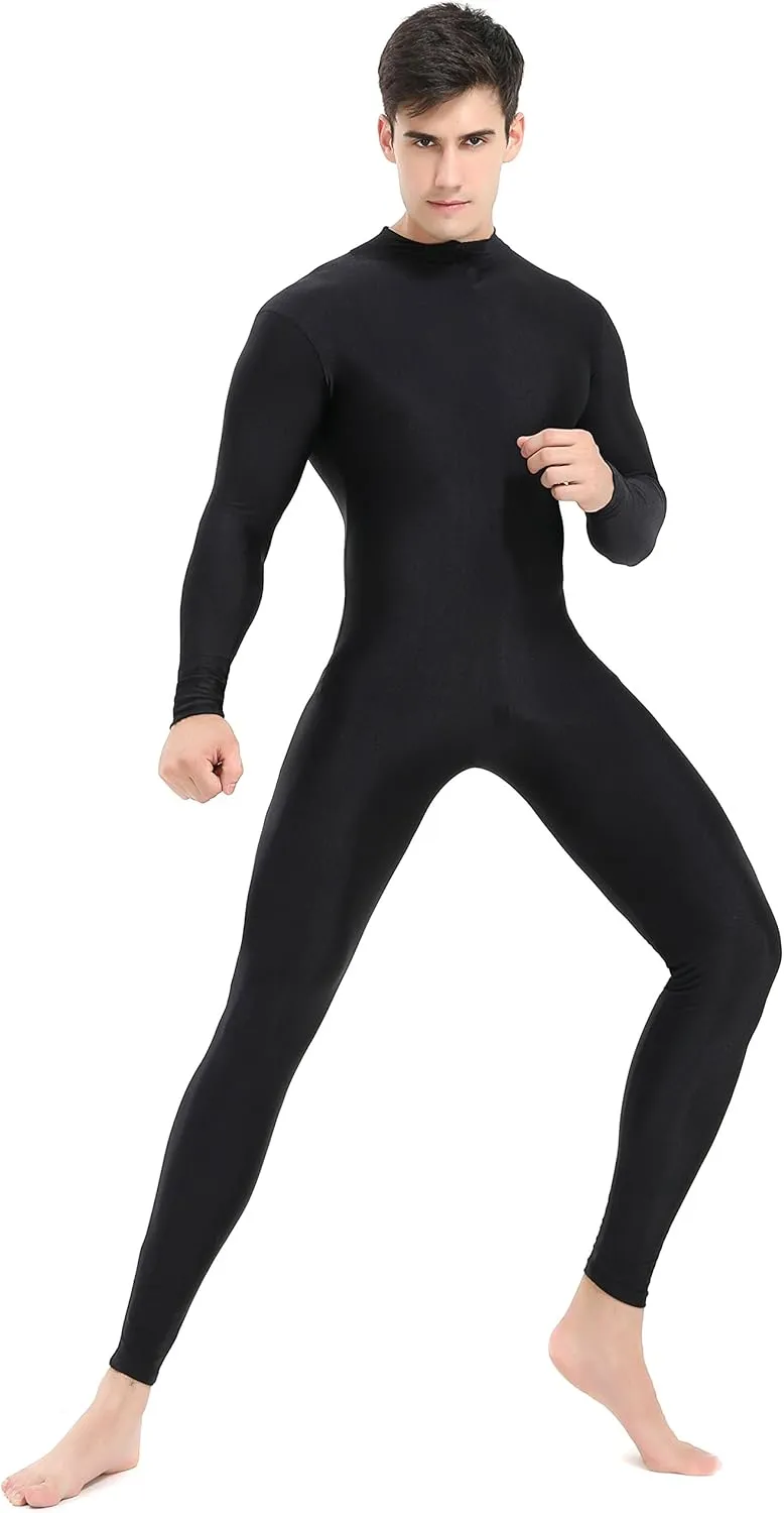speerise Mens Spandex Bodysuit Long Sleeve Unitard Zipper Dance Leotard Bodysuit for Men Costume