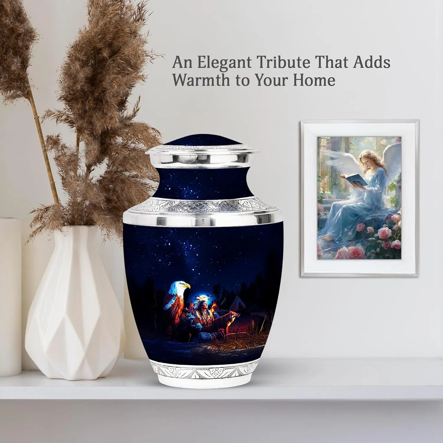 Spirit of The Wild Funeral Urn Set - 10" Ivory White Urn with 2 Keepsake Urns - Cremation Set for Human Ashes (Velvet Bag)