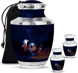 Spirit of The Wild Funeral Urn Set - 10" Ivory White Urn with 2 Keepsake Urns - Cremation Set for Human Ashes (Velvet Bag)