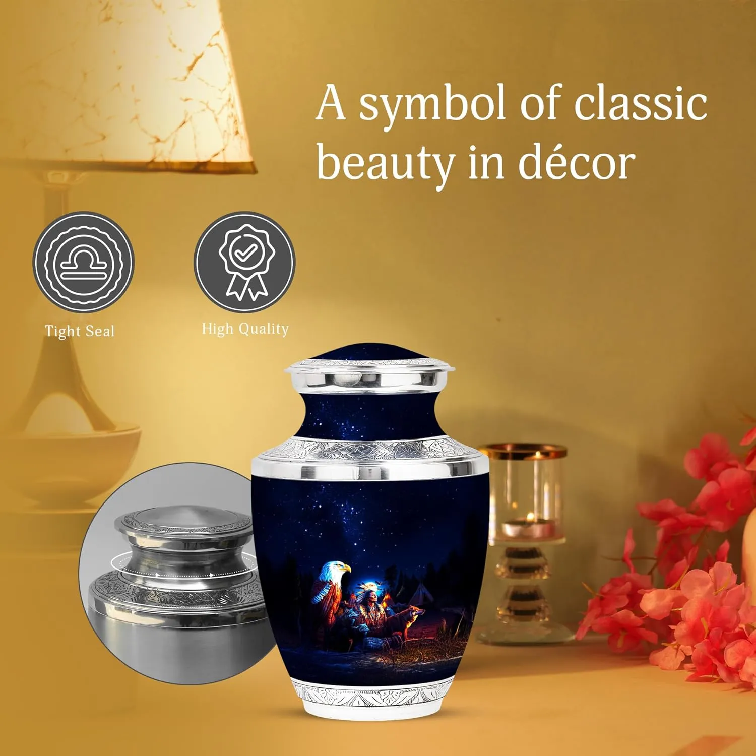 Spirit of The Wild Funeral Urn Set - 10" Ivory White Urn with 2 Keepsake Urns - Cremation Set for Human Ashes (Velvet Bag)