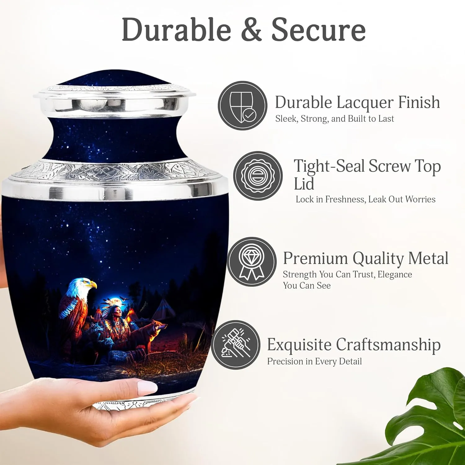 Spirit of The Wild Funeral Urn Set - 10" Ivory White Urn with 2 Keepsake Urns - Cremation Set for Human Ashes (Velvet Bag)