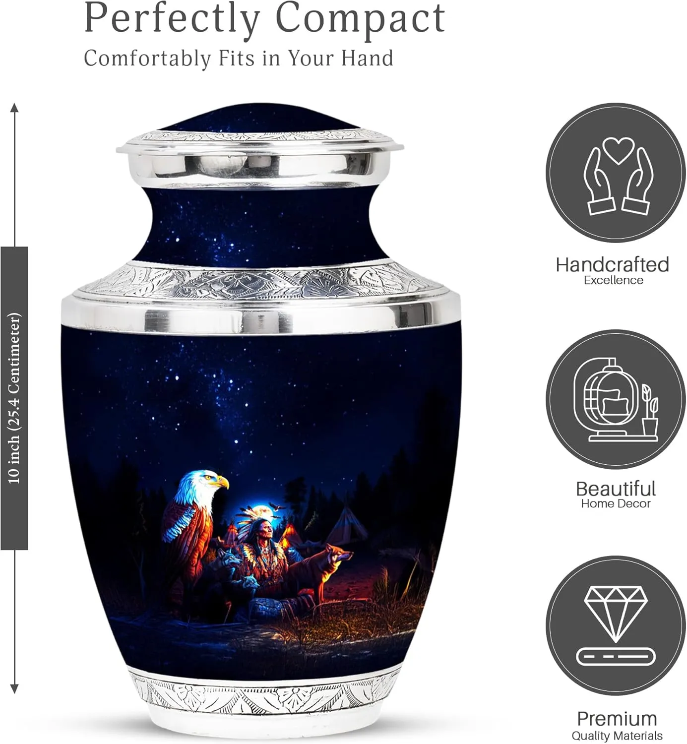 Spirit of The Wild Funeral Urn Set - 10" Ivory White Urn with 2 Keepsake Urns - Cremation Set for Human Ashes (Velvet Bag)