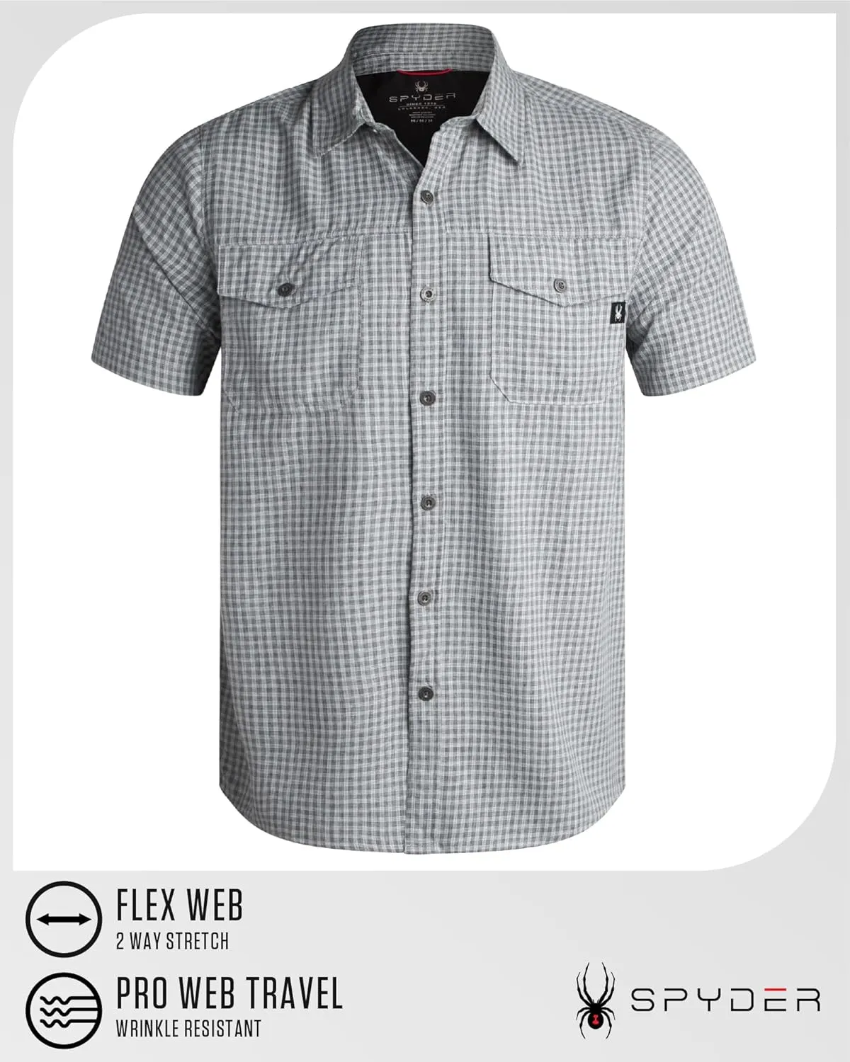 Spyder Mens Short Sleeve Button Down Shirts - Lightweight Plaid Casual Collared Wrinkle Free Dress Shirts for Men (Size S-XL)