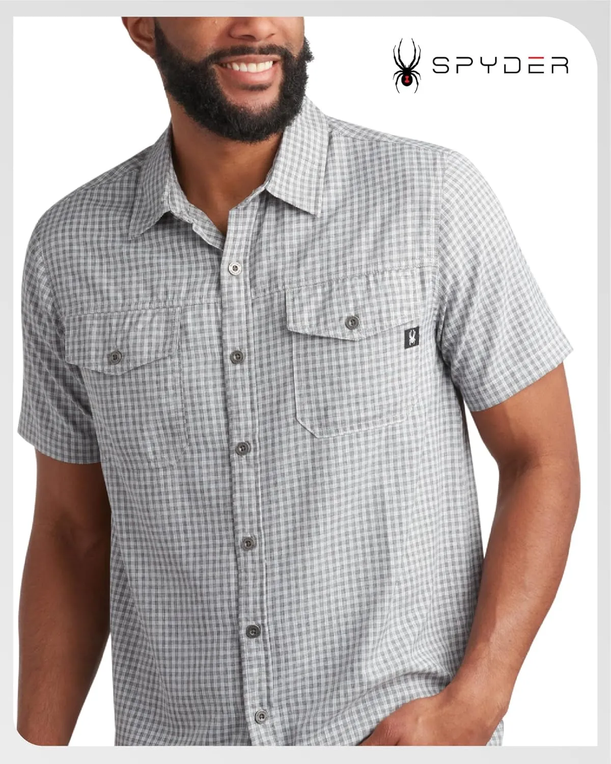 Spyder Mens Short Sleeve Button Down Shirts - Lightweight Plaid Casual Collared Wrinkle Free Dress Shirts for Men (Size S-XL)