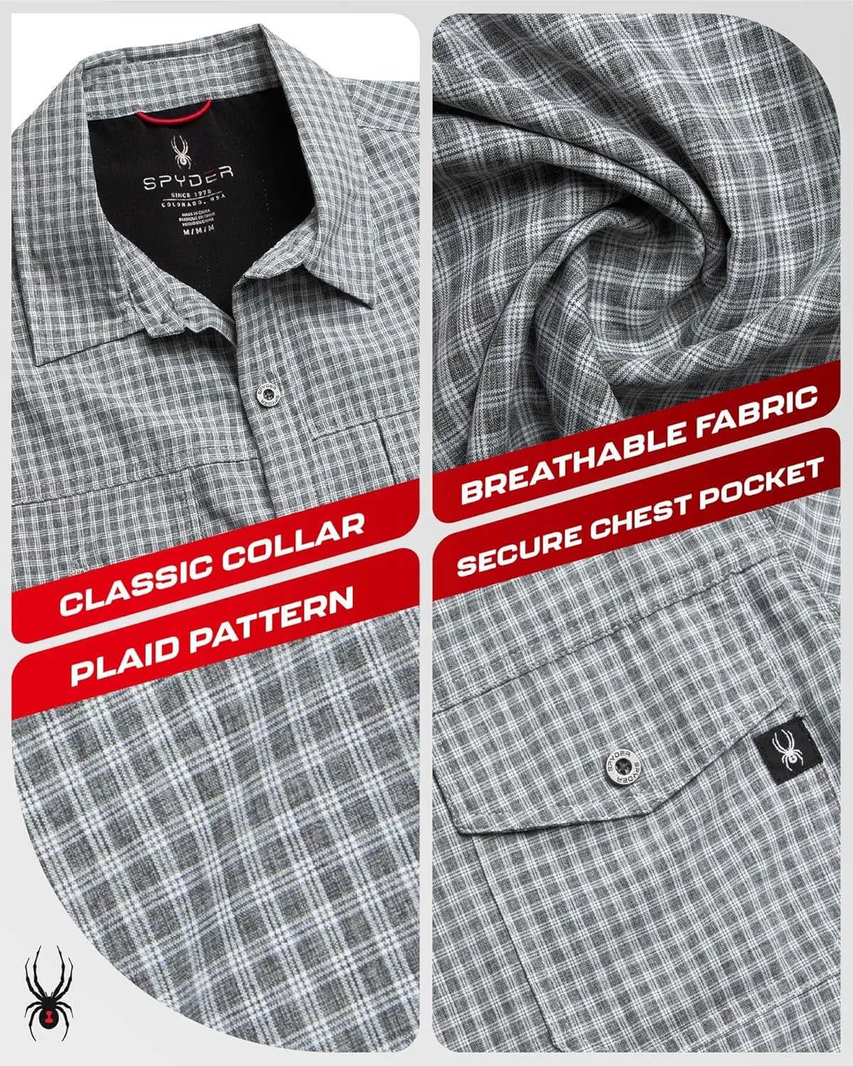 Spyder Mens Short Sleeve Button Down Shirts - Lightweight Plaid Casual Collared Wrinkle Free Dress Shirts for Men (Size S-XL)