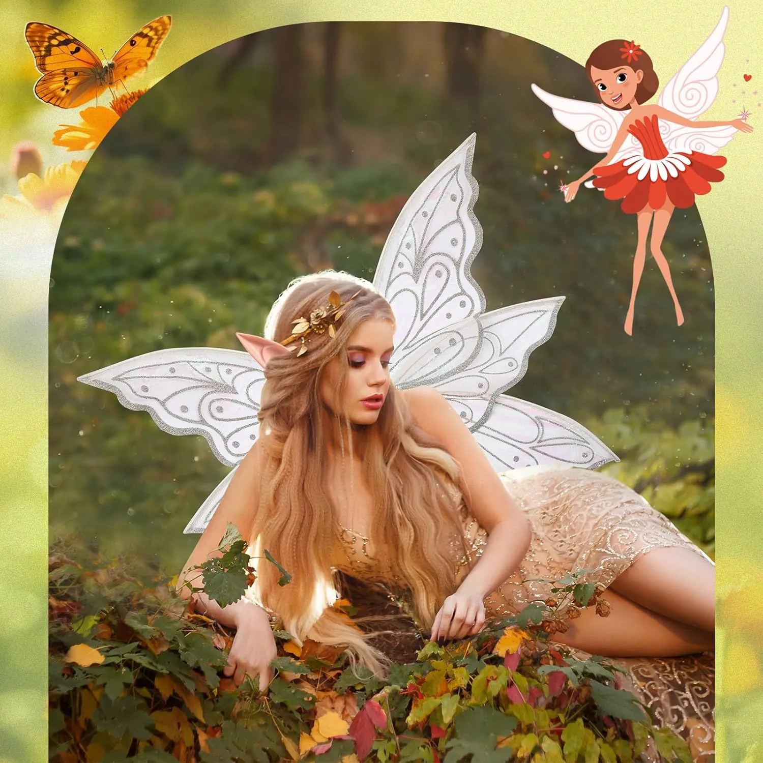 Sratte Wings with Elf Ears for Girls Butterfly Wings for Women Halloween Fairy Costume Angel Wings for Adults Kids